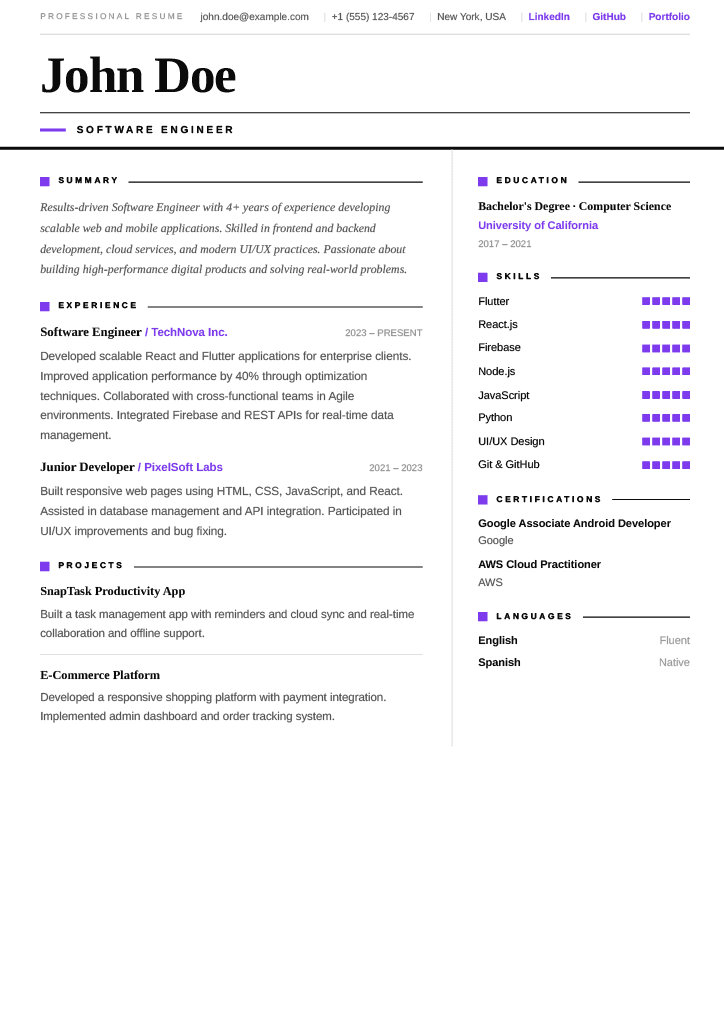 ATS resume template preview