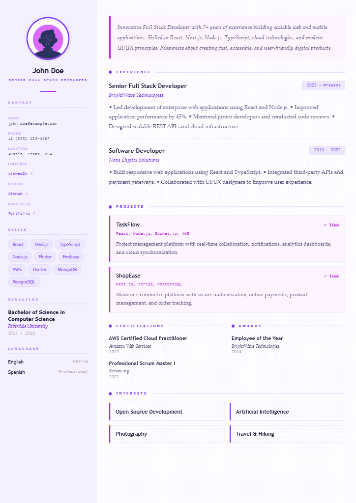 Aurora resume template