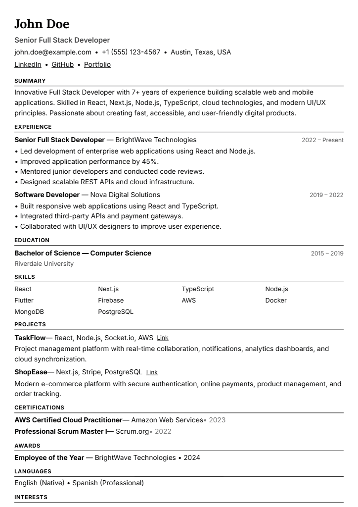 Classic resume template