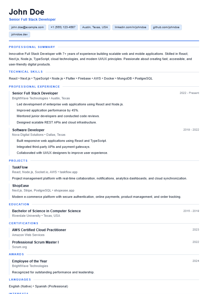 Clean resume template