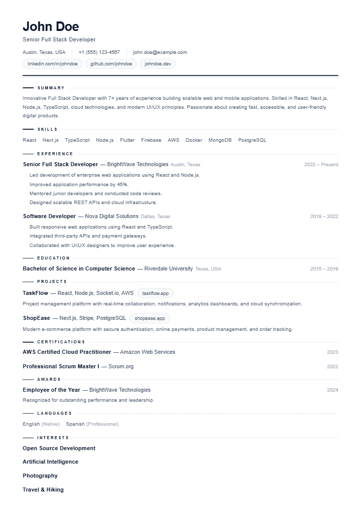 Concise resume template
