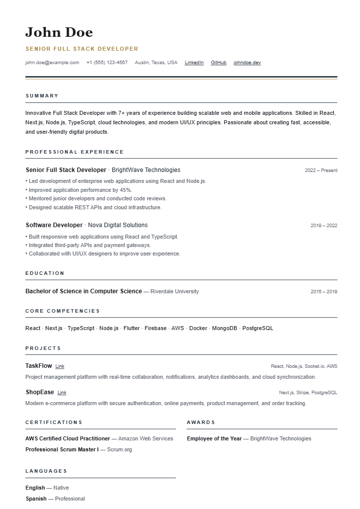 Corporate resume template