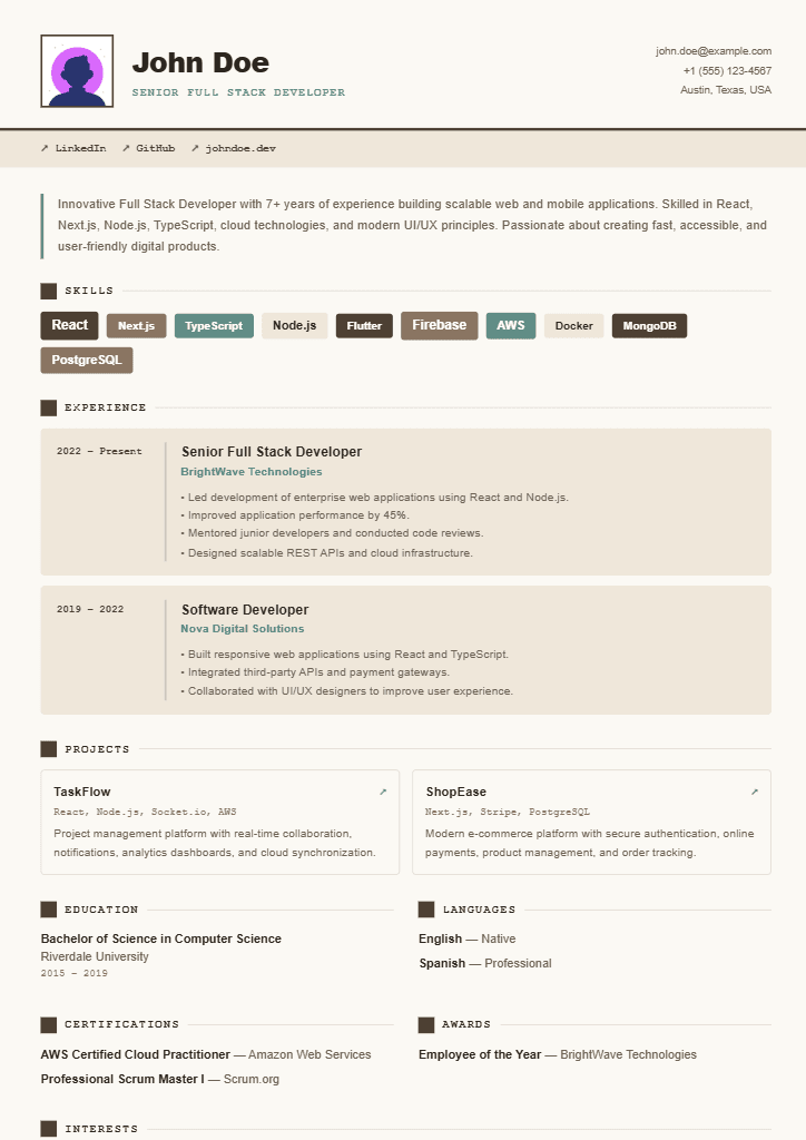 Driftwood resume template