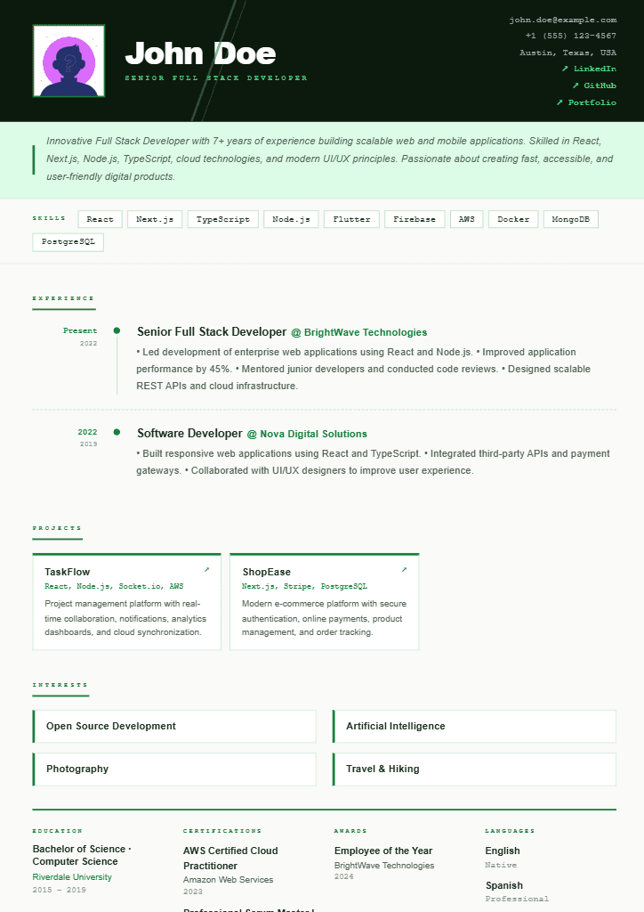 Emerald resume template