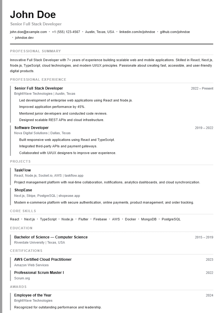 Impact resume template