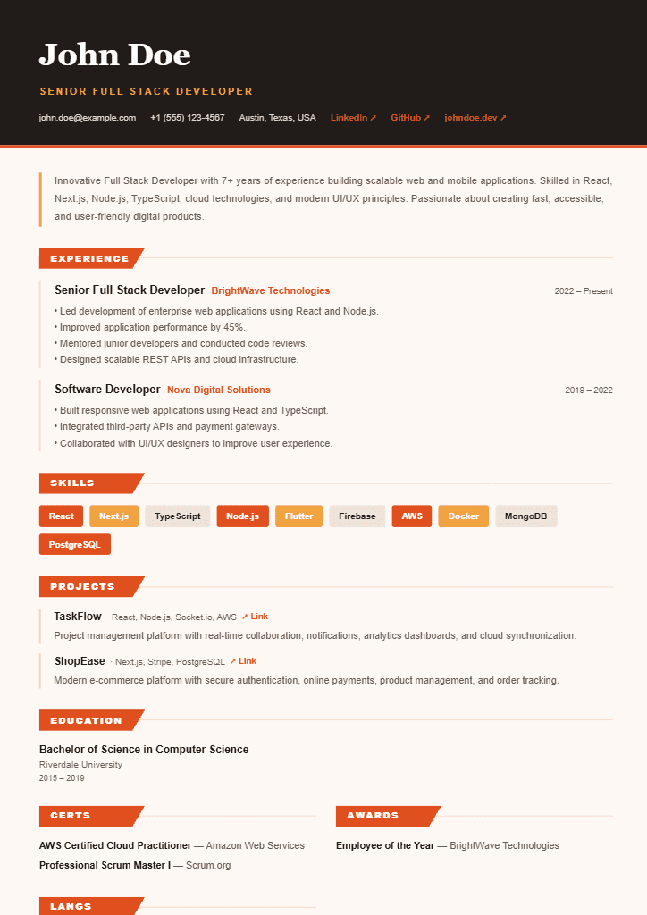 Kindling resume template