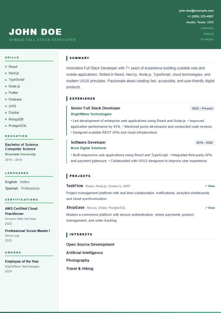 Linear resume template