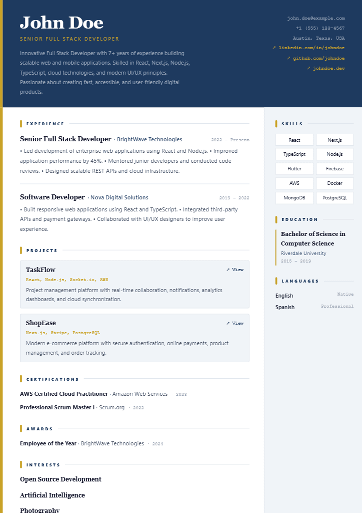 Linen resume template