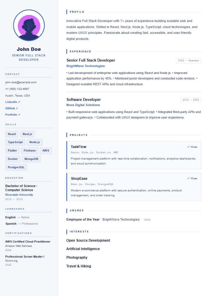 Meridian resume template