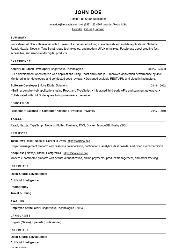 Minimal resume template