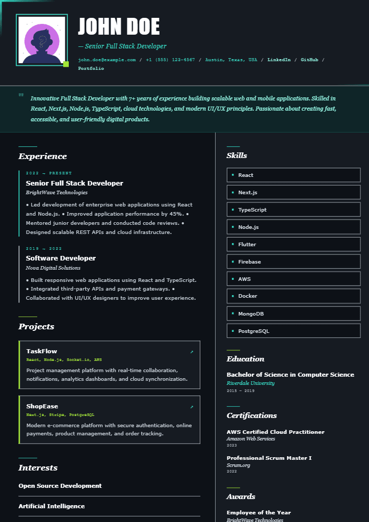 Nexus resume template