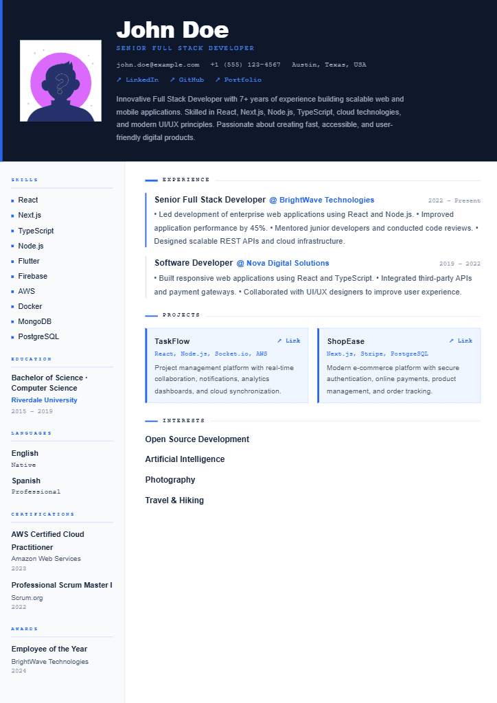 Portrait resume template