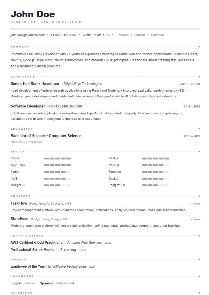 Precision resume template