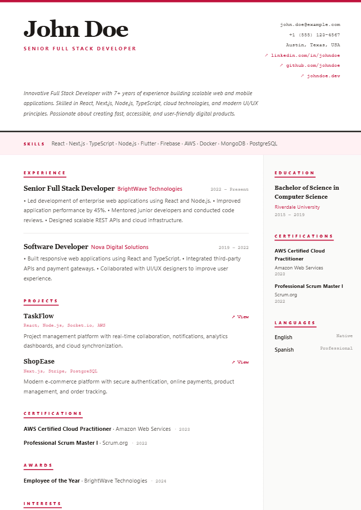 Quartz resume template