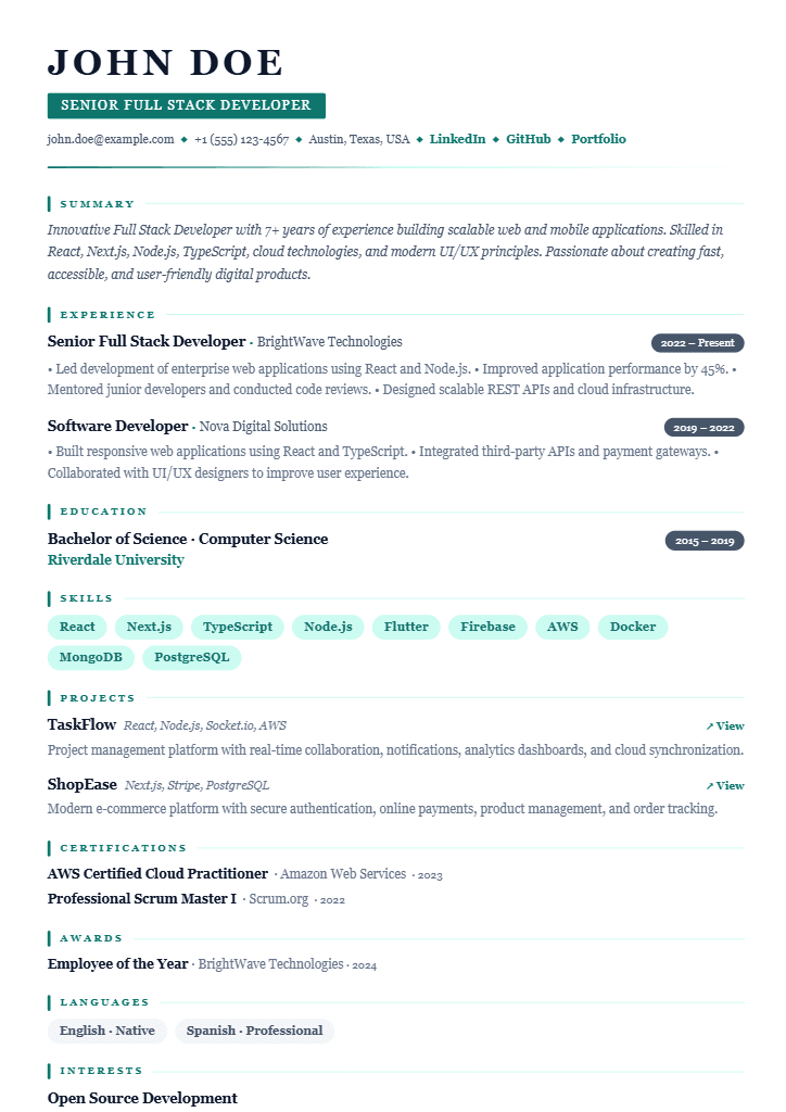 Refined resume template