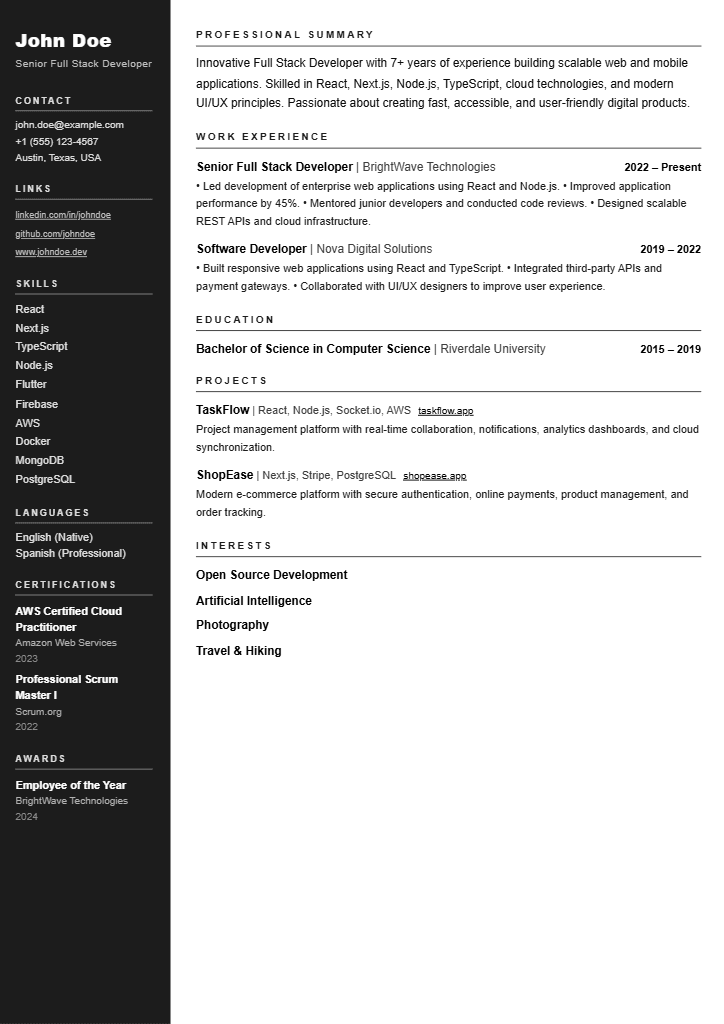 Sharp resume template