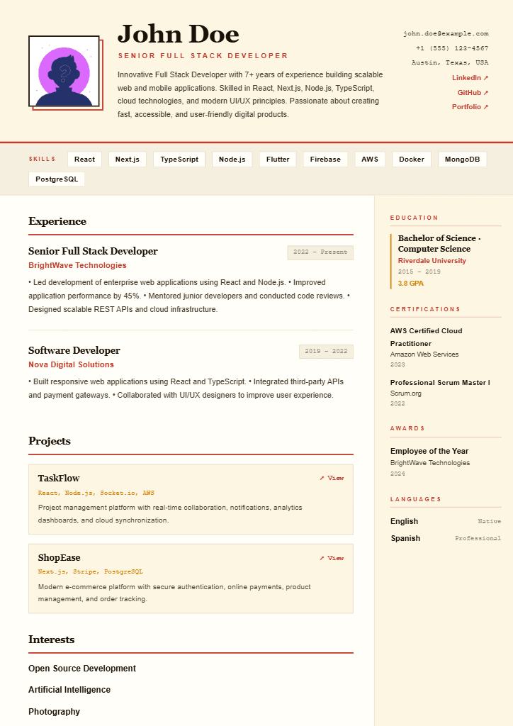 Soleil resume template