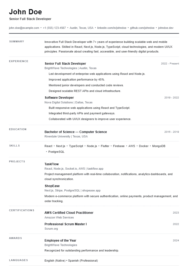 Streamlined resume template