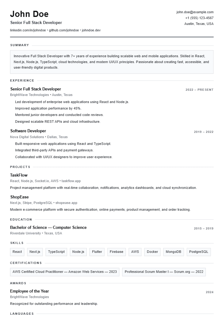 Structured resume template