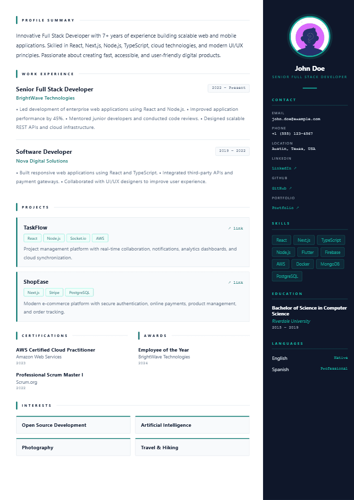 Vance resume template